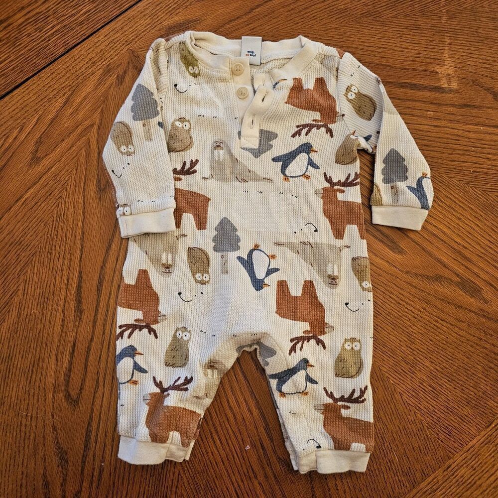 0-3 Months Old Navy Baby Boys Rompers One Piece‎ Long Sleeve Thermal Waffle